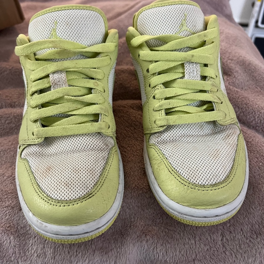 Lime Green and White Jordan Low Sneakers